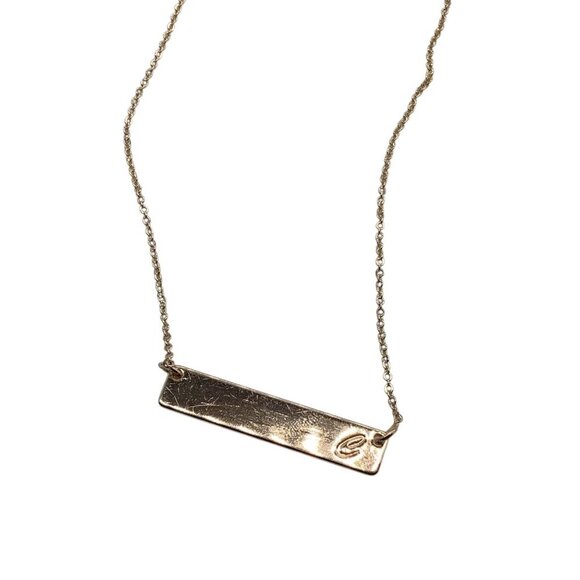 Initial C Bar Necklace Unisex Gold Tone With Gift Box - Picture 1 of 8
